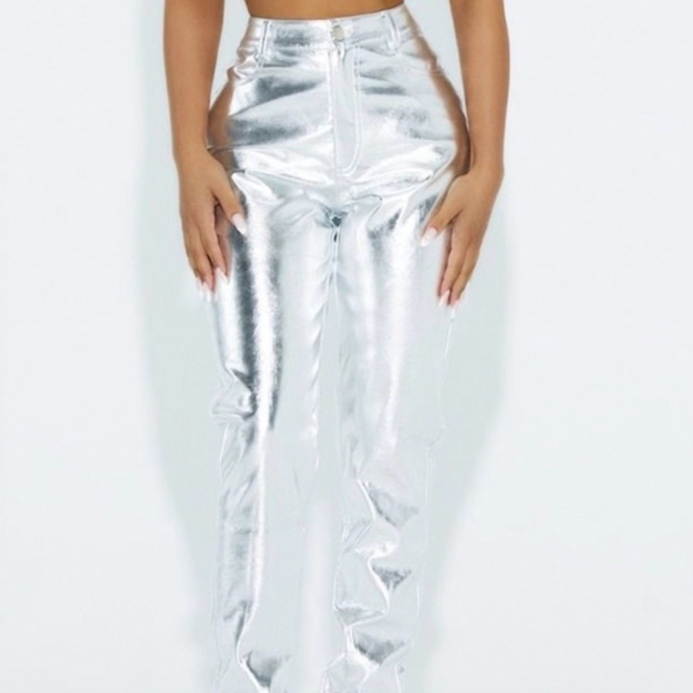 Naked Wardrobe Metallic Silver Women Pants size L